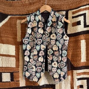Moody Tapestry Hearts, Birds and  Patterned Vest. Cottage Core.